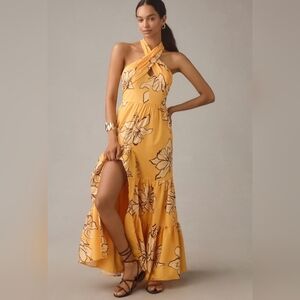 Hutch, Joslin Cotton Sateen Midi-Dress, Yellow/Brown Accent, Size 8